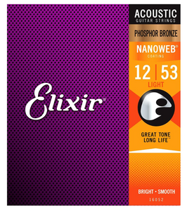 Elixir 16052 Nanoweb Phosphor Bronze Acoustic Guitar Strings 12-53