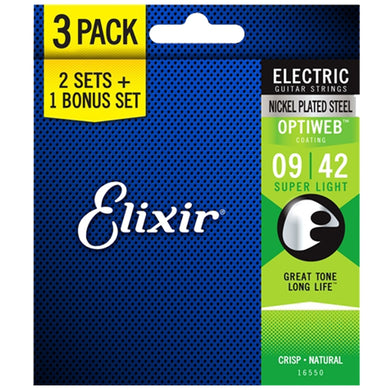 Elixir 16550 Optiweb Super Light Electric Guitar Strings, 9-42, 3-Pack