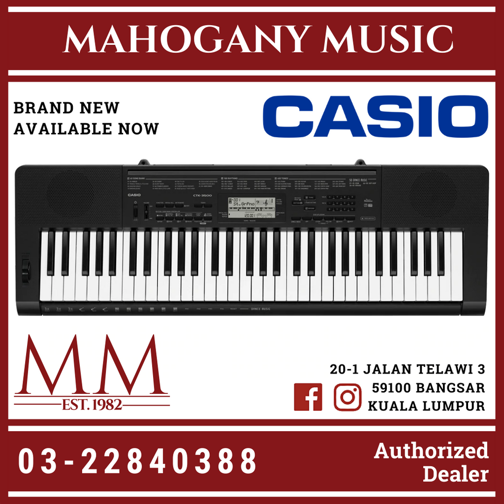 Casio Tone CTK 3500 Standard Keyboard Mahogany Music