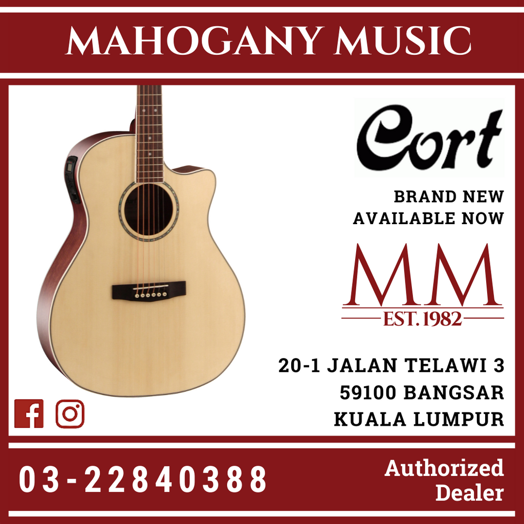 Cort GA-MEDX-OP Open Pore Natural Acoustic Guitar – Mahogany Music