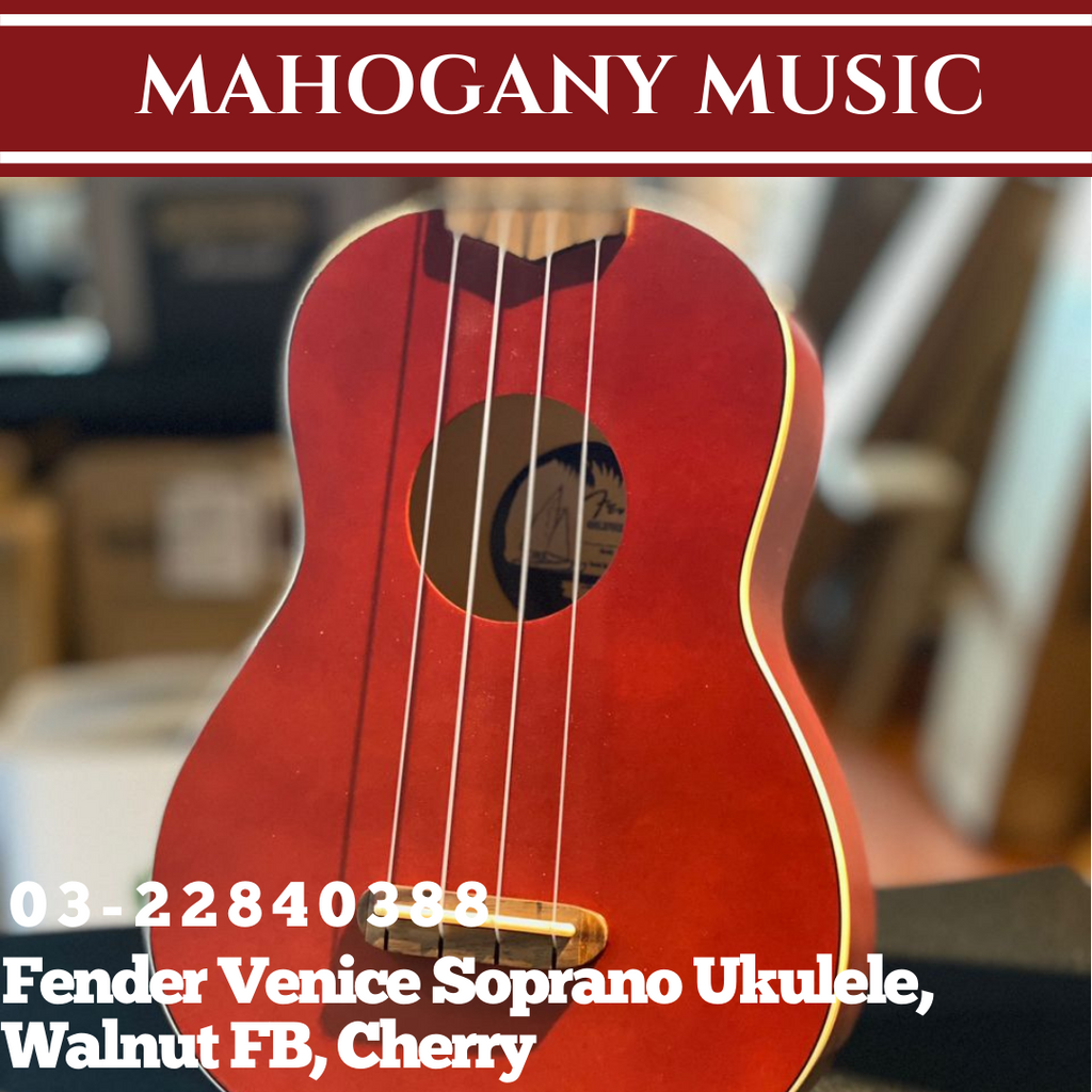 Fender Venice Soprano Ukulele Walnut FB Cherry Mahogany Music