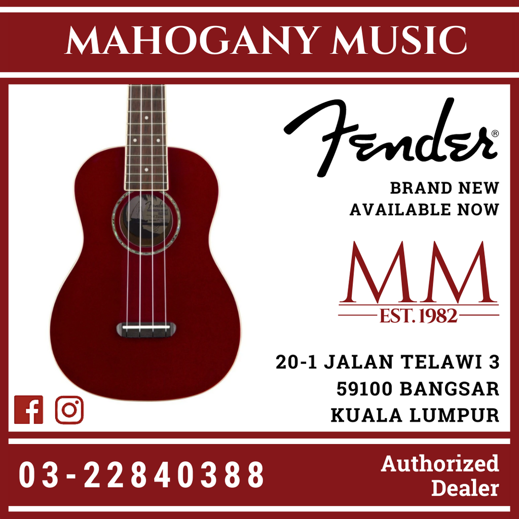 Fender Zuma Classic Concert Ukulele Walnut FB Candy Apple Red Mahogany Music