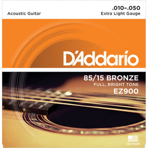 D’ADDARIO EZ900 85/15 BRONZE ACOUSTIC GUITAR STRINGS, EXTRA LIGHT, 10-50 GAUGE