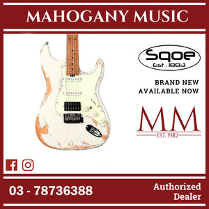 SQOE SEST960 HSS Roasted Maple Relic Series Electric Guitar ( SEST / SEST-960 / ST 960 ) White