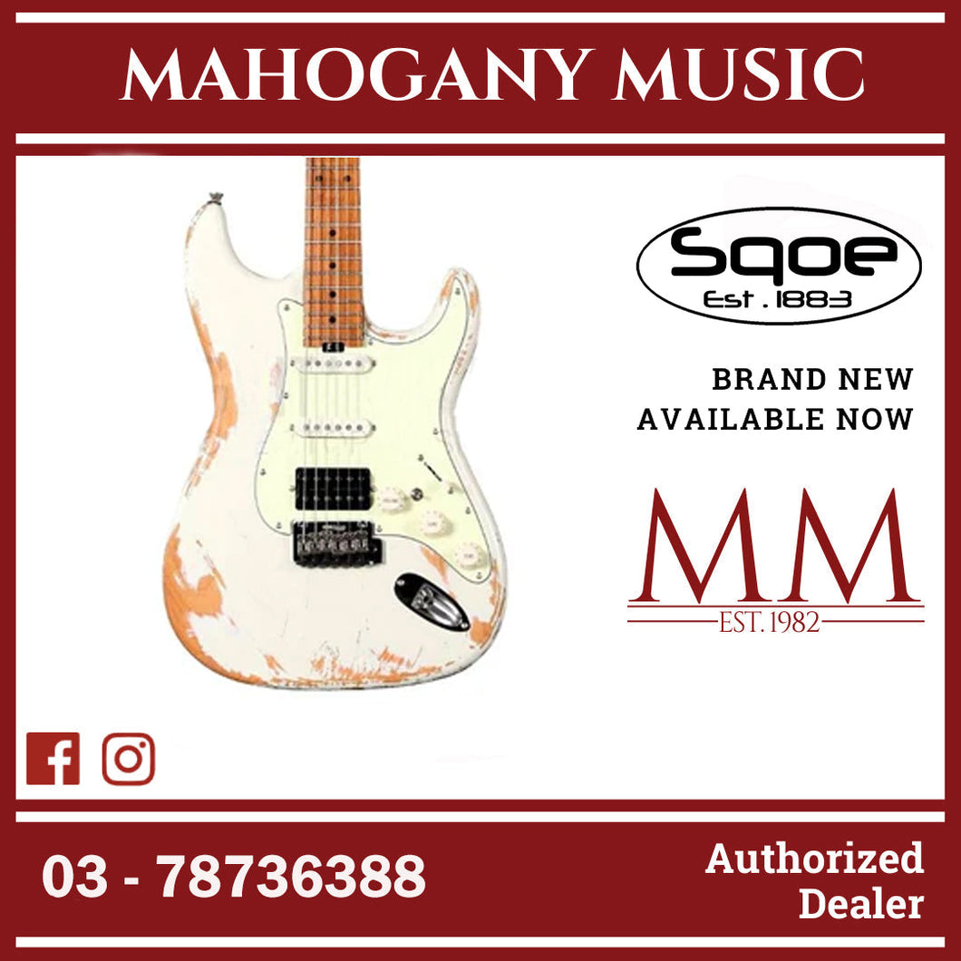 SQOE SEST960 HSS Roasted Maple Relic Series Electric Guitar ( SEST / SEST-960 / ST 960 ) White