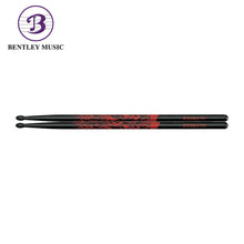 Tama 5A-F-BR Rhythmic Fire Series 5A Japanese Oak Drumsticks, Black Red Pattern
