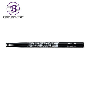 Tama 5A-F-BS Rhythmic Fire Series 5A Japanese Oak Drumsticks, Black Silver Pattern