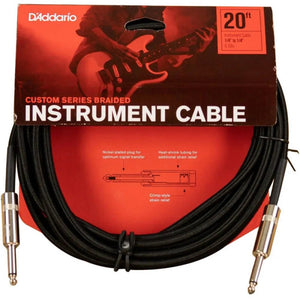 D'addario PW-BG-20BK Braided Instrument Cables Black, 20ft