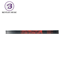 Tama 7A-F-BR Rhythmic Fire Series 7A Japanese Oak Drumsticks, Black Red Pattern
