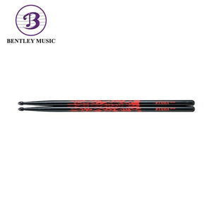 Tama 7A-F-BR Rhythmic Fire Series 7A Japanese Oak Drumsticks, Black Red Pattern