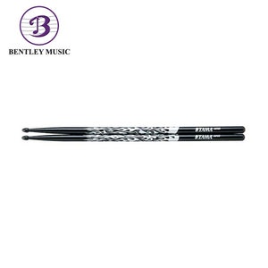 Tama 7A-F-BS Rhythmic Fire Series 7A Japanese Oak Drumsticks, Black Silver Pattern