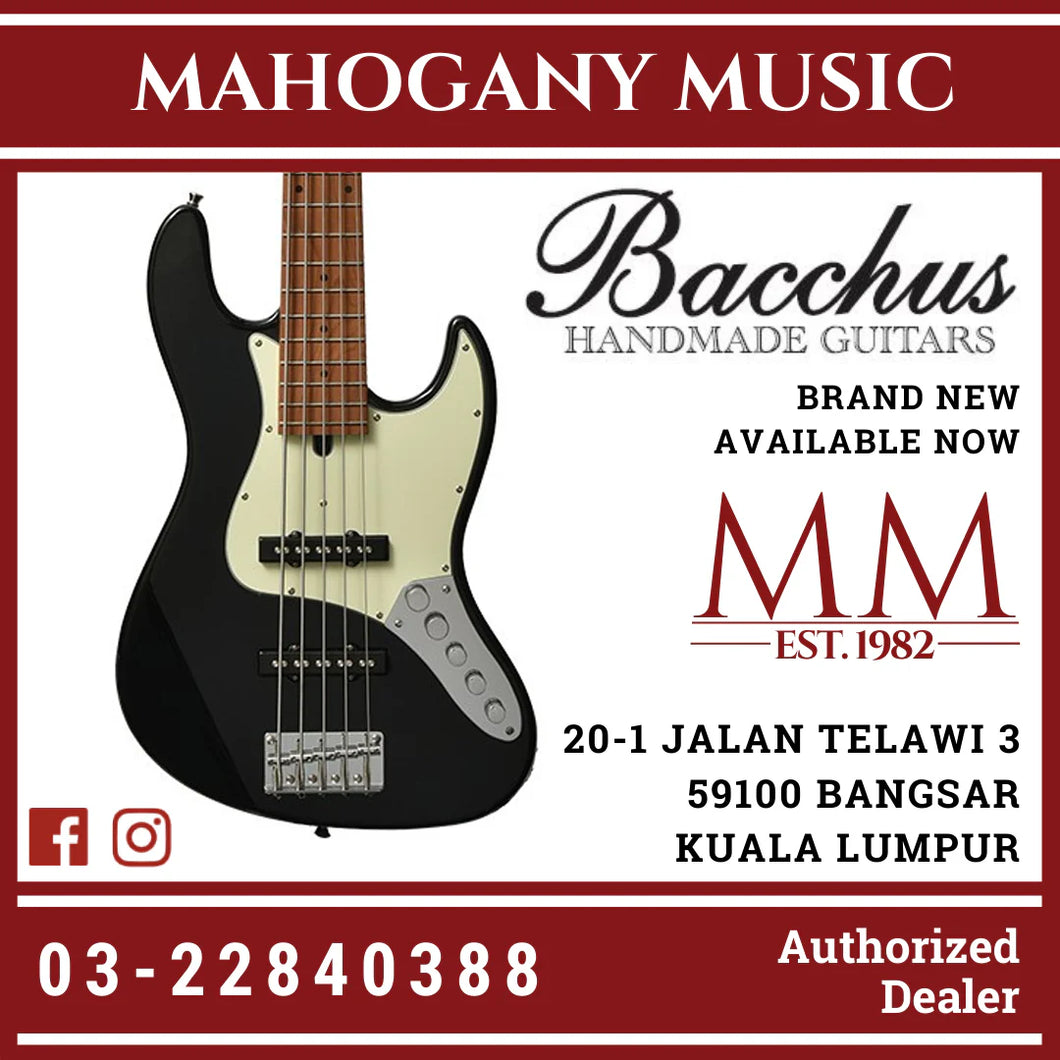 Bacchus WJB5-630-RSM/M-Act-BLK Universe series Roasted Maple 5 String Electric Bass, Black