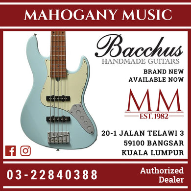 Bacchus WJB5-630-RSM/M-Act-PTL-SOB Universe Series Roasted Maple 5-String Electric Bass, Pastel Sonic Blue
