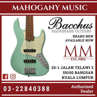 Bacchus WJB5-630-RSM/M-Act-SFG Universe Series Roasted Maple 5-String Electric Bass, SeaFoam Green