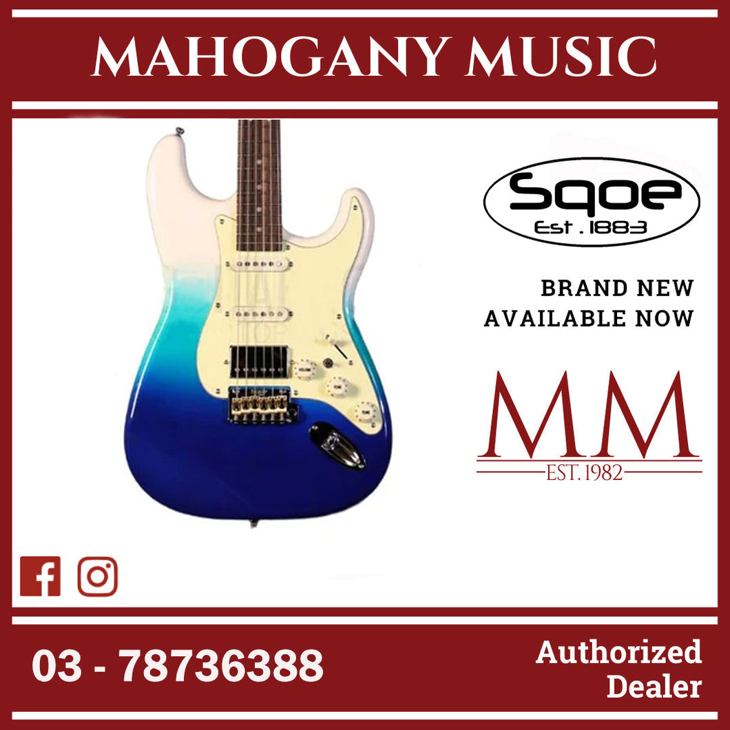SQOE SEST1001 Custom Series HSS Electric Guitar with Hardcase ( SEST / SEST-1001 / ST 1001 ) Belair Blue B