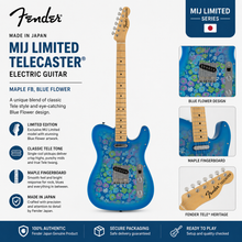 Fender MIJ Limited Telecaster Electric Guitar, Maple FB, Blue Flower