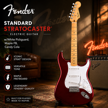 Fender Standard Stratocaster Electric Guitar w/White Pickguard, Maple FB, Candy Cola
