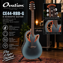Ovation CE44-RBB-G E-Acoustic Guitar Celebrity Elite Mid Cutaway Reverse Blue Burst