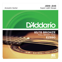 D’Addario EZ890 85/15 Bronze Acoustic Guitar Strings, Super Light, 09-45 Gauge