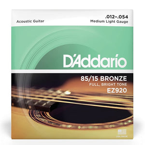 D’Addario EZ920 85/15 Bronze Acoustic Guitar Strings, Medium Light, 12-54 Gauge