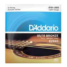 D’Addario EZ940 85/15 Bronze 12-String Acoustic Guitar Strings, Light, 10-50 Gauge
