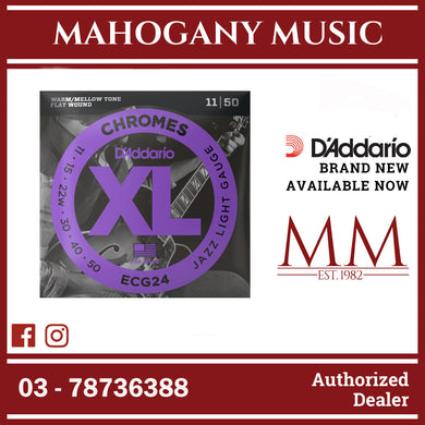 D'Addario ECG24 XL Chromes Flat Wound Electric Guitar Strings, Jazz Light, 11-50 Gauge