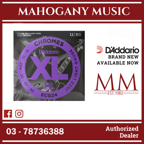 D'Addario ECG24 XL Chromes Flat Wound Electric Guitar Strings, Jazz Light, 11-50 Gauge