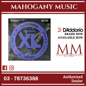 D'Addario ECG25 XL Chromes Flat Wound Electric Guitar Strings, Light, 12-52 Gauge