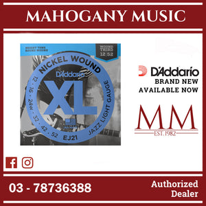 D'Addario EJ21 XL Nickel Wound Electric Guitar Strings, Jazz Light, 12-52 Gauge
