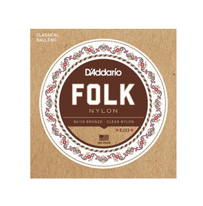 D'Addario EJ33 80/20 Bronze/Clear Nylon Classical Guitar Strings, Normal Tension Ball End