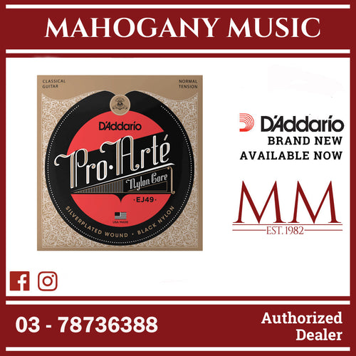 D'Addario EJ49 Pro-Arté Black Nylon Classical Guitar Strings, Normal Tension