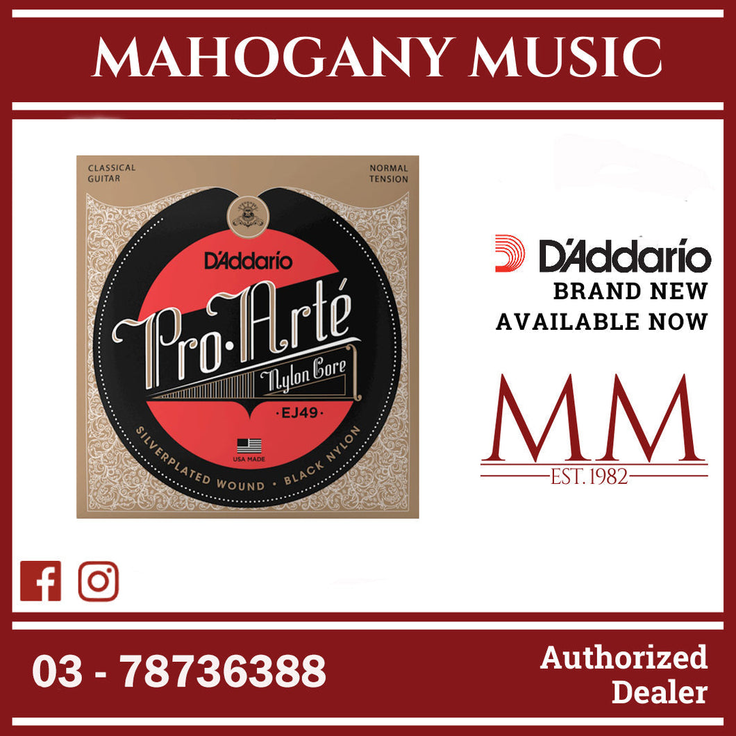 D'Addario EJ49 Pro-Arté Black Nylon Classical Guitar Strings, Normal Tension