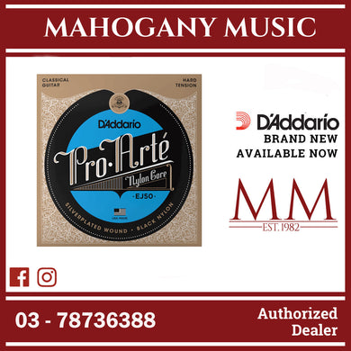 D'Addario EJ50 Pro-Arté Black Nylon Classical Guitar Strings, Hard Tension