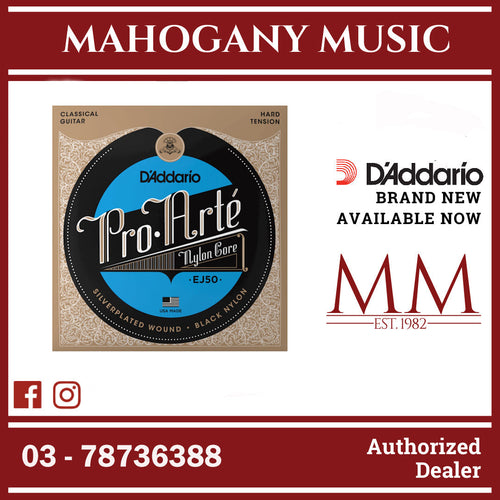 D'Addario EJ50 Pro-Arté Black Nylon Classical Guitar Strings, Hard Tension
