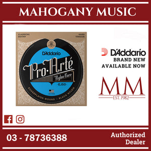 D'Addario EJ50 Pro-Arté Black Nylon Classical Guitar Strings, Hard Tension