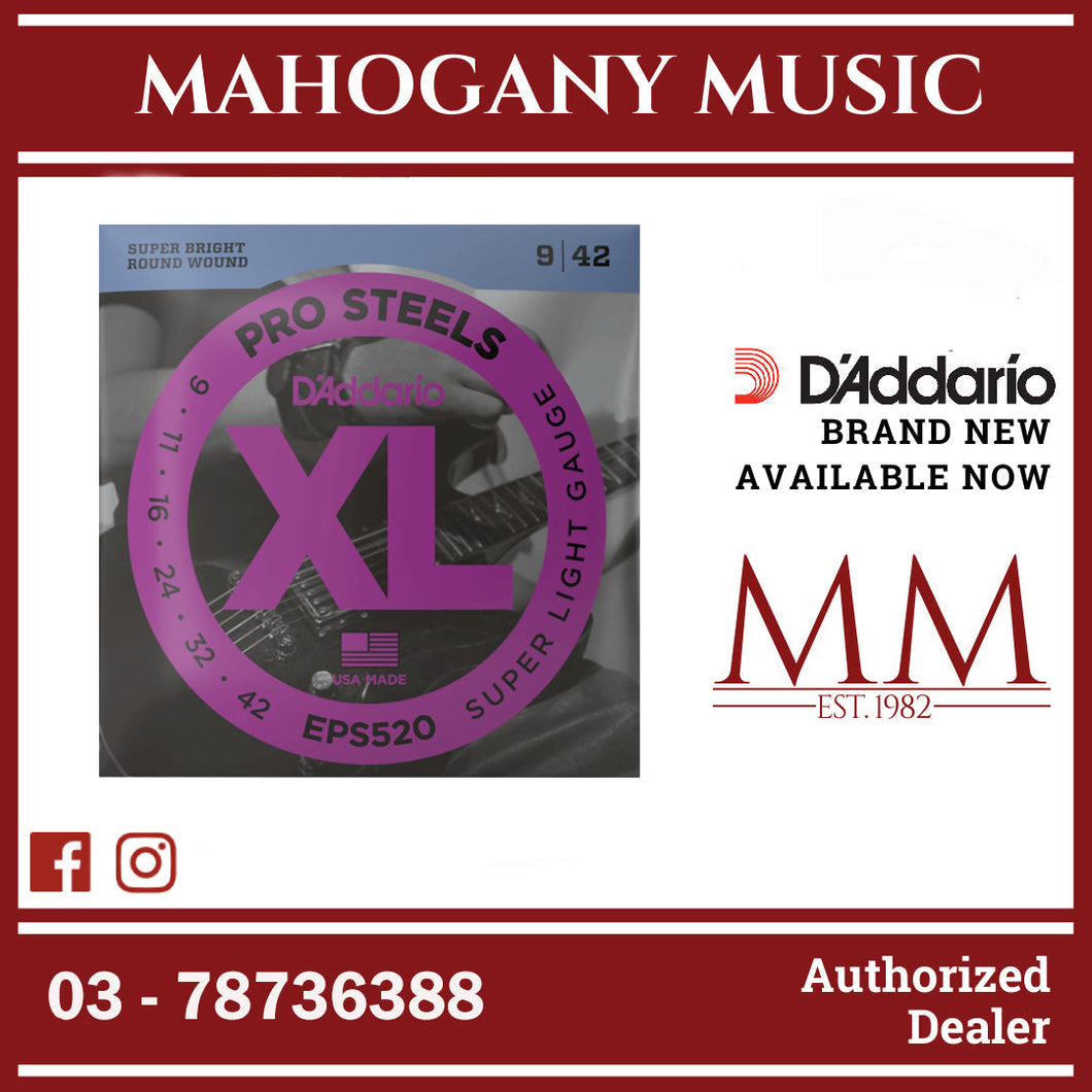 D'Addario EPS520 XL ProSteels Round Wound Electric Guitar Strings, Super Light, 9-42 Gauge