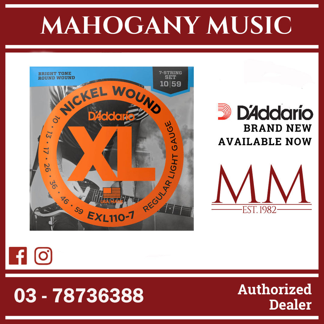 D'Addario EXL110-7 XL Nickel Wound 7-String Electric Guitar Strings, Regular Light, 10-59 Gauge