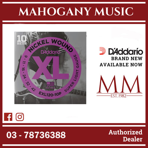 D'Addario EXL120-10P XL Nickel Wound Electric Guitar Strings, Super Light, 9-42 Gauge, 10-Pack