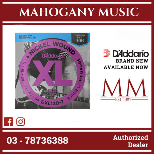 D'Addario EXL120-7 XL Nickel Wound 7-String Electric Guitar Strings, Super Light, 9-54 Gauge