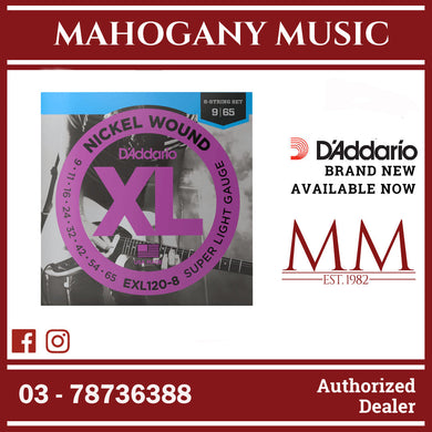 D'Addario EXL120-8 XL Nickel Wound 8-String Electric Guitar Strings, Super Light, 9-65 Gauge