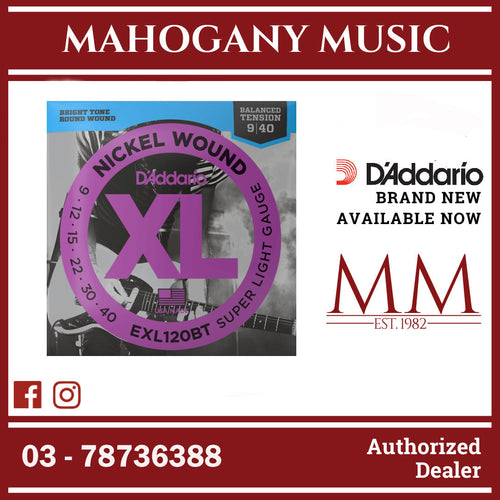 D'Addario EXL120BT XL Nickel Wound Electric Guitar Strings, Balanced Tension Super Light, 9-40 Gauge