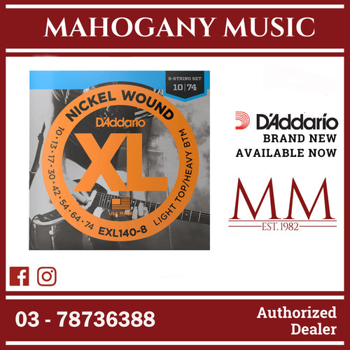D'Addario EXL140-8 XL Nickel Wound 8-String Electric Guitar Strings, Light Top/Heavy Bottom, 10-74 Gauge