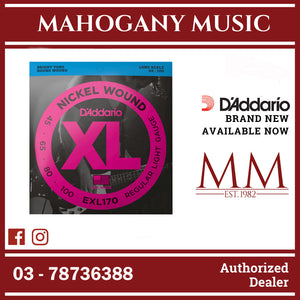 D'Addario EXL170 XL Nickel Wound Electric Bass Strings, Regular Light, Long Scale, 45-100 Gauge