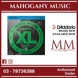 D'Addario EXL220 XL Nickel Wound Electric Bass Strings, Super Light, Long Scale, 40-95 Gauge