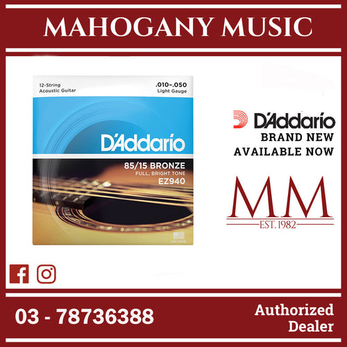 D’Addario EZ940 85/15 Bronze 12-String Acoustic Guitar Strings, Light, 10-50 Gauge
