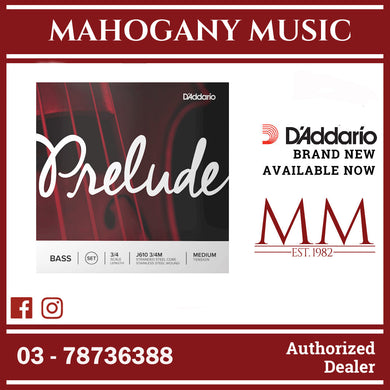 D'Addario J610 3/4M Prelude Bass String Set, 3/4 Scale, Medium Tension