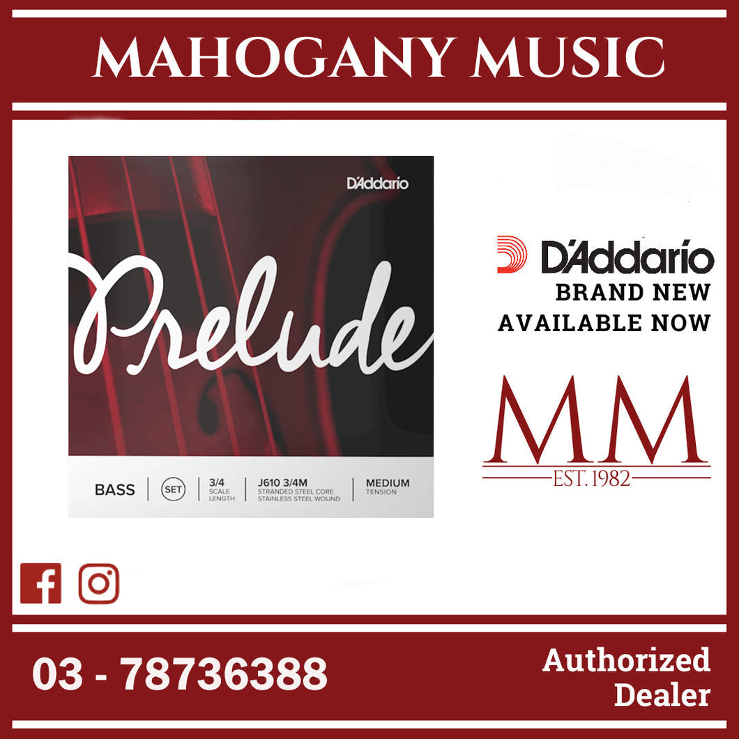 D'Addario J610 3/4M Prelude Bass String Set, 3/4 Scale, Medium Tension
