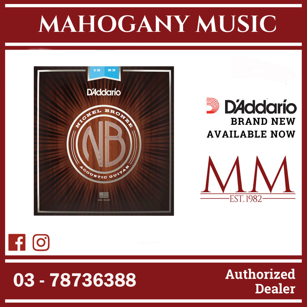 D’Addario NB1253 Nickel Bronze Acoustic Guitar Strings, Regular Light, 12-53 Gauge