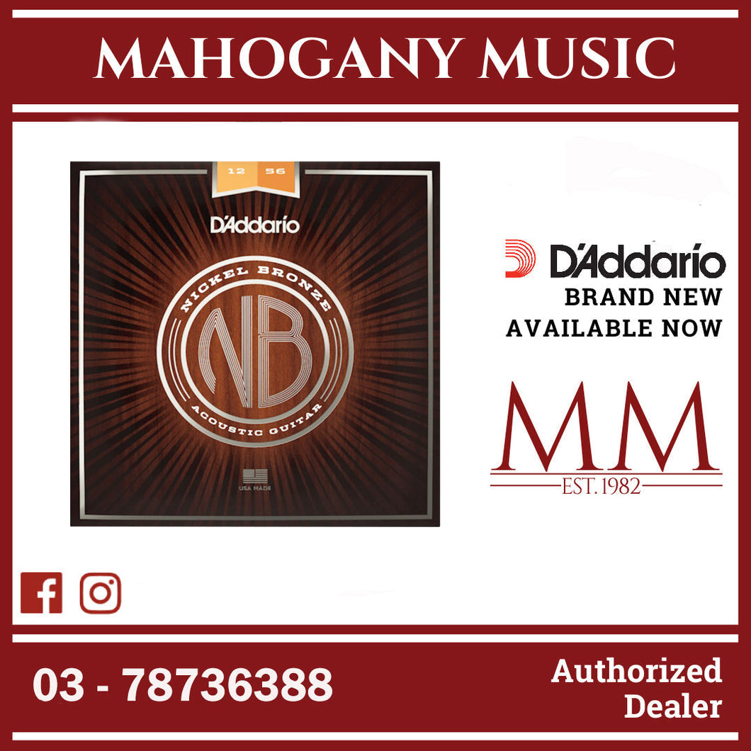 D’Addario NB1256 Nickel Bronze Acoustic Guitar Strings, Light Top / Medium Bottom, 12-56 Gauge