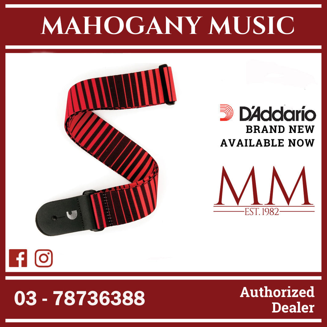 D'Addario P20S1507 Polyester Woven Guitar Strap, Optical Stripes Art, Red